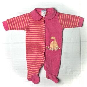Vintage Carter's Girls 0-3 Months Pink‎ Striped Kitten Cat Terry Footie Sleeper